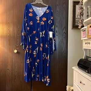 Just fabulous 3/4 boho sleeved maxi dress. Bright blue with floral design.2X NWT